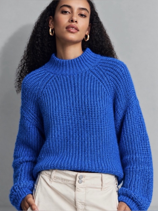 Anthropologie Sweaters - Anthropologie PIECES Electric Blue Chunky Knit Mock Neck Sweater Size M